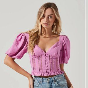 ASTR Forever Yours Lace Trimmed Puff Sleeve Top NWT
